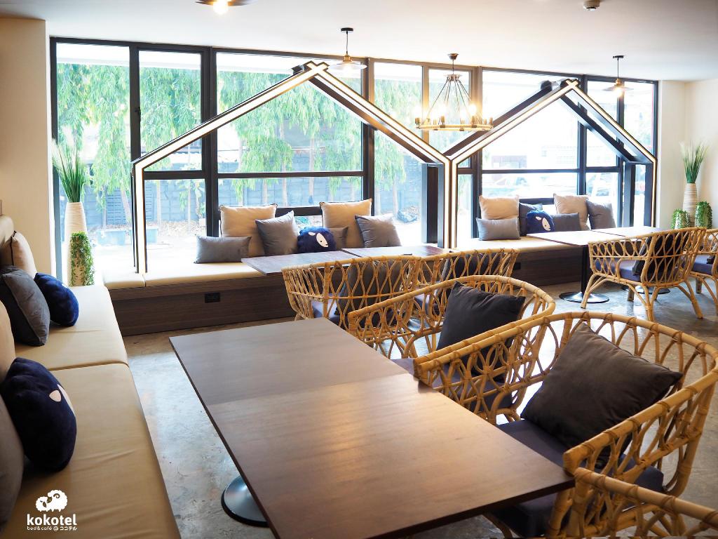 Kokotel lounge seating with house-frame lighting feature