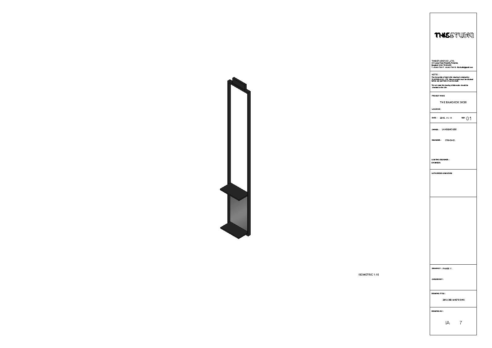 Master bathroom mirror stand isometric drawing