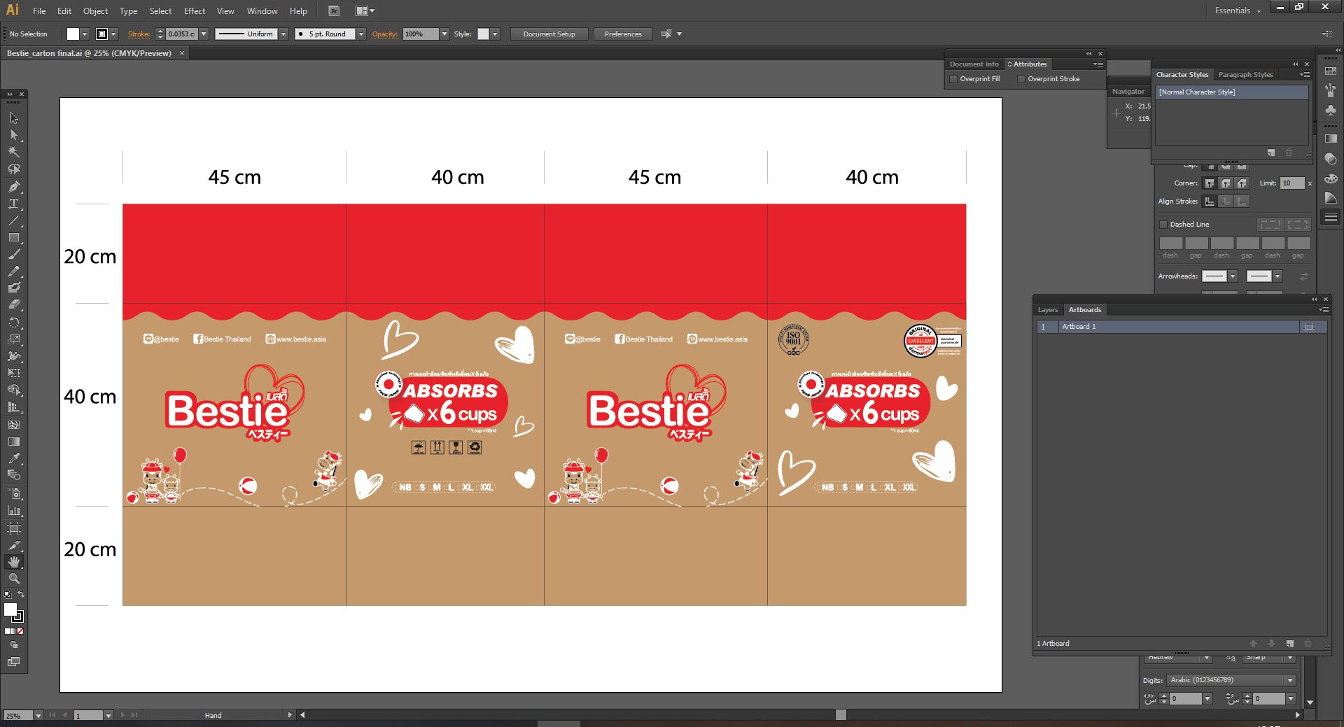 Bestie carton die-line in Illustrator